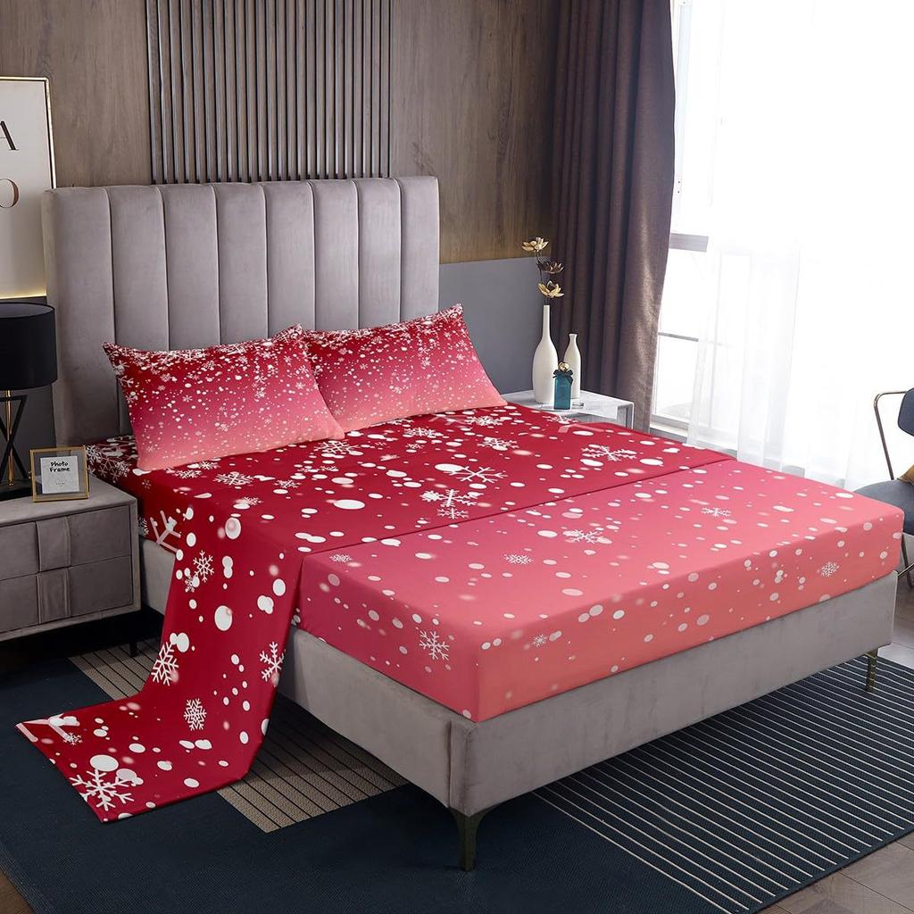 Christmas Element Pattern Mattress Four-Piece Bedding Set Bedroom Dormitory Bedding Decoration