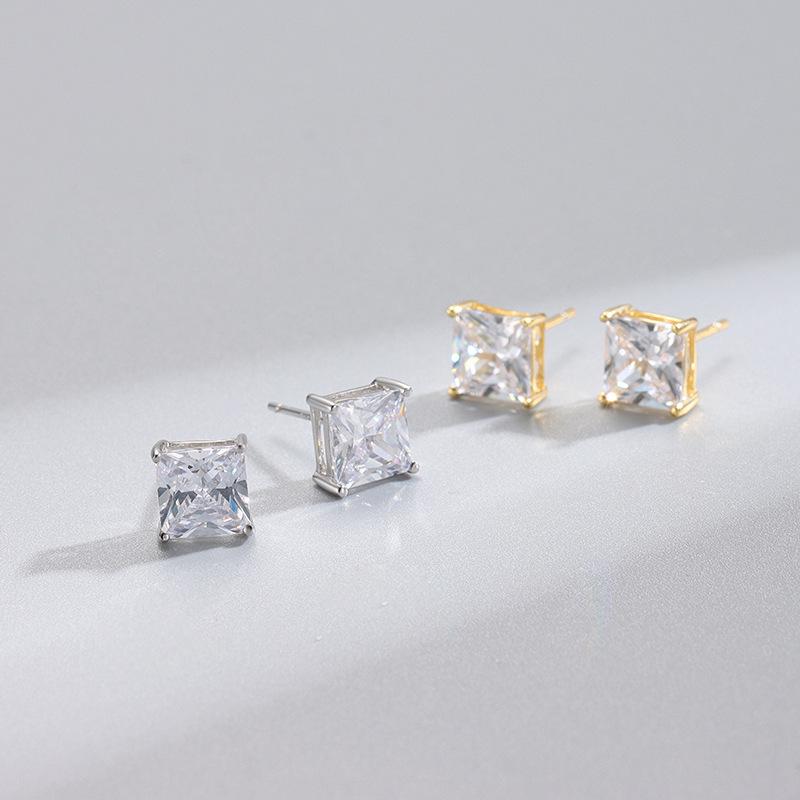 European & American Style Square Copper Zircon Stud Earrings
