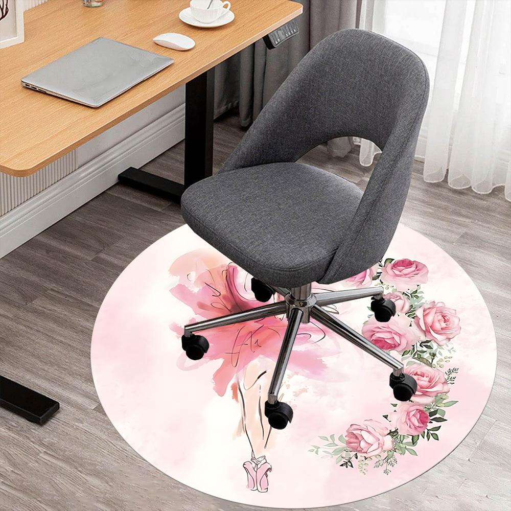 

1pc Ballerina Flowers Round Chair mat Area Rug - Non-Slip, Floor Mat for Office, Bedroom, and Indoor Decor c1125059 80cm by 80cm