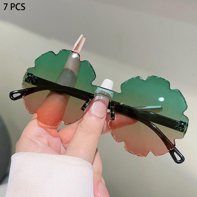 1/7 Pcs Cute Wheel Shaped Sunglasses for Kids  New Rimless Gradient Sun Glasses Ins Trendy Multi-color Shades for Children