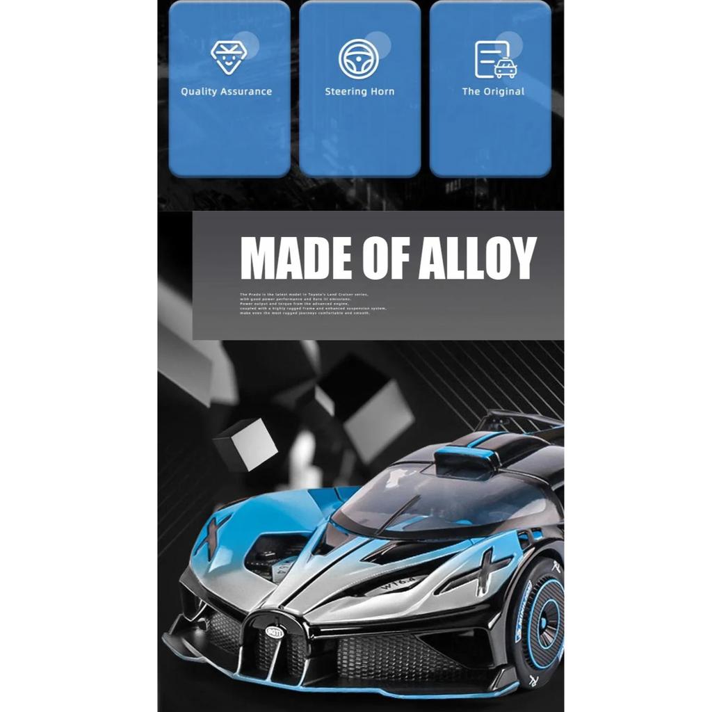 1/24 Scale Bugatti Bolide Alloy Sport Car Model Diecast Metal Toy Racing Vehicles Sound and Light Toy Collection Gift for Childrens