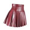 Women Pleated Skirt Faux Leather High Waist A-line Loose Hem Solid Color Clubwear Party Dance Skirt Above Knee Length Mini Skirt