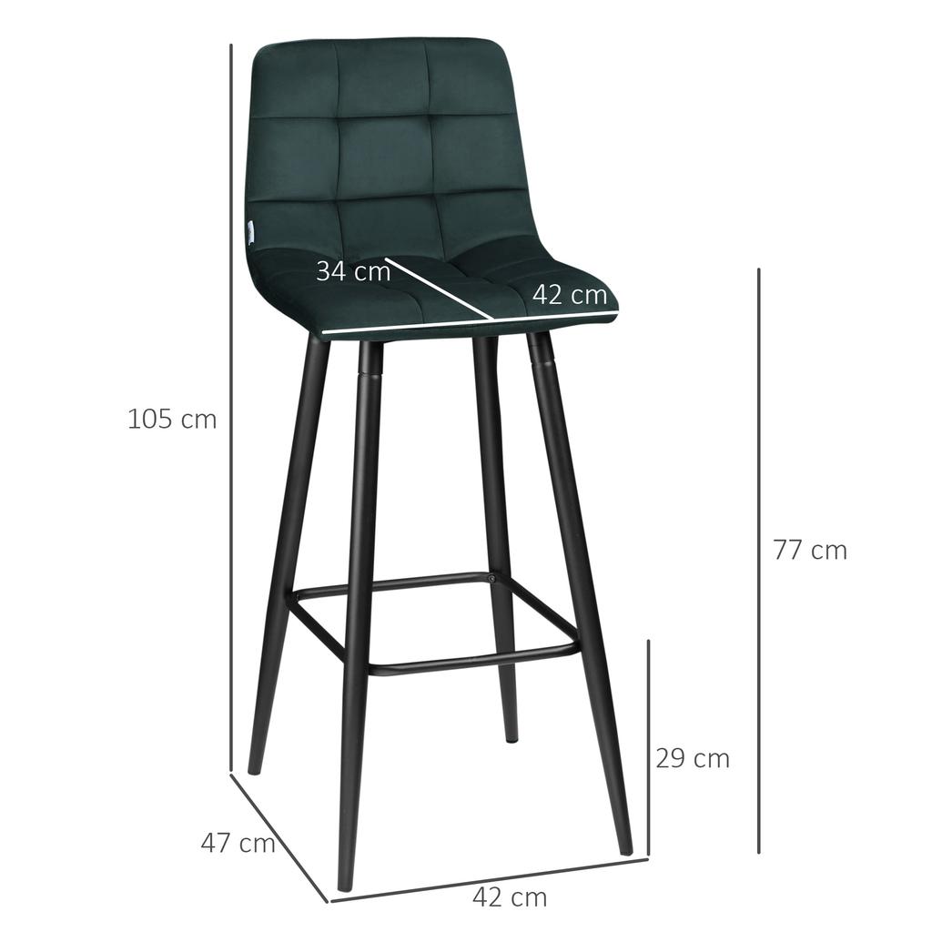 Bar Stool Set of 2, Modern Design, Soft Seat, Steel Frame, 42 X 55 X 103 Cm, Green