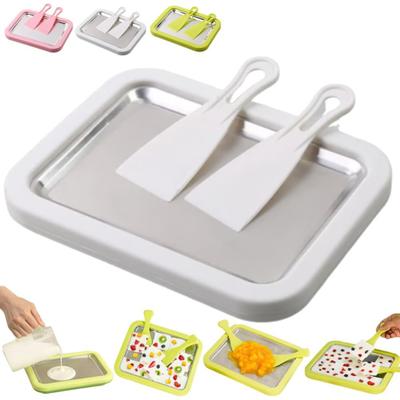 Manual Freezing Yogurt Maker Stainless Steel Ice Cream Roll Machine for Home Use DIY Dessert Kit with Scraper Tool
