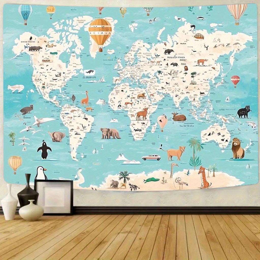 World Map Background Fabric, Durable Polyester Material, Suitable for Indoor and Outdoor Use, Birthday, Christmas, Etc.