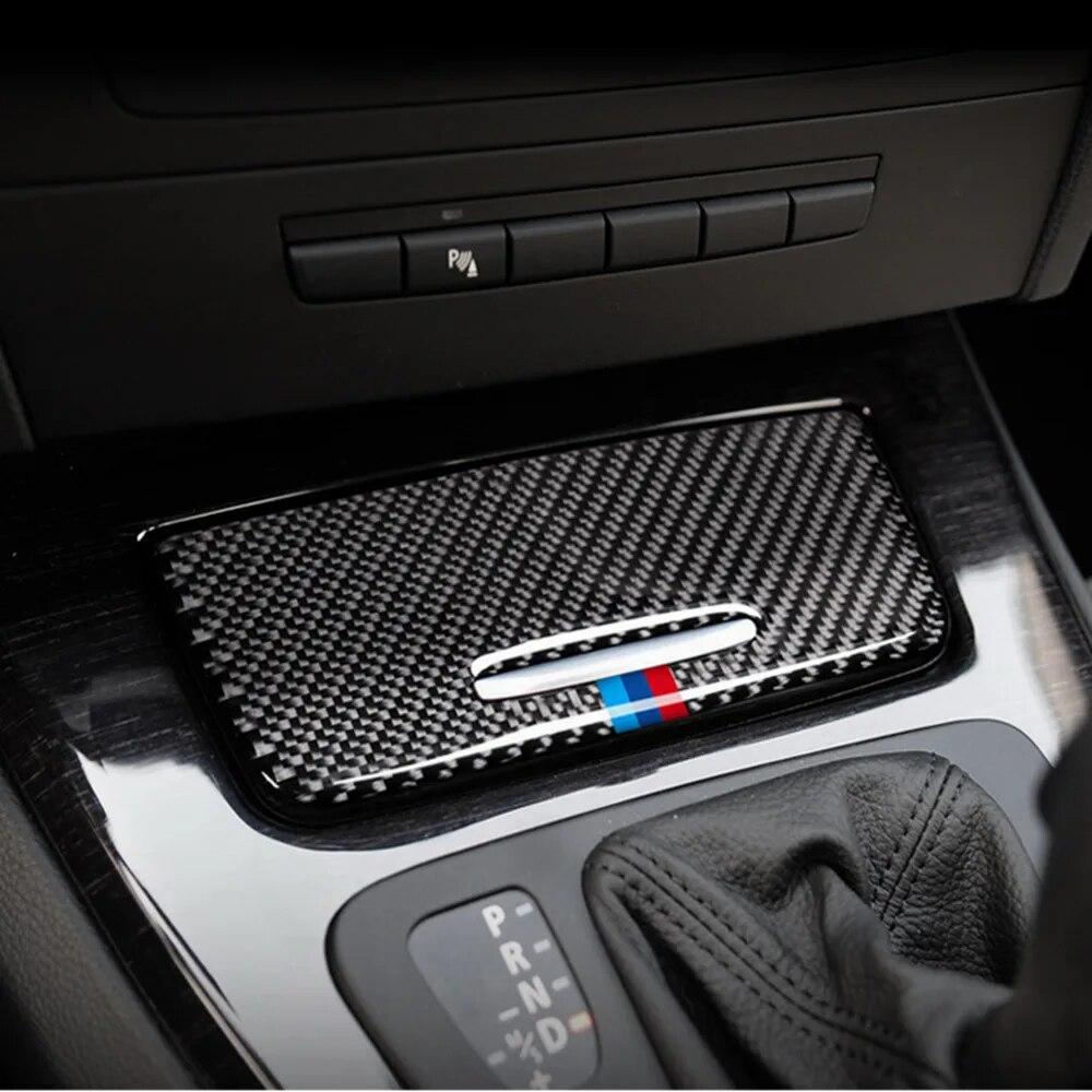 Carbon Fiber Auto Storage Box Panel Trim Cover Decoration Stickers Interior For BMW E90 E92 E93 3 Series 2005-12 Car Accessories