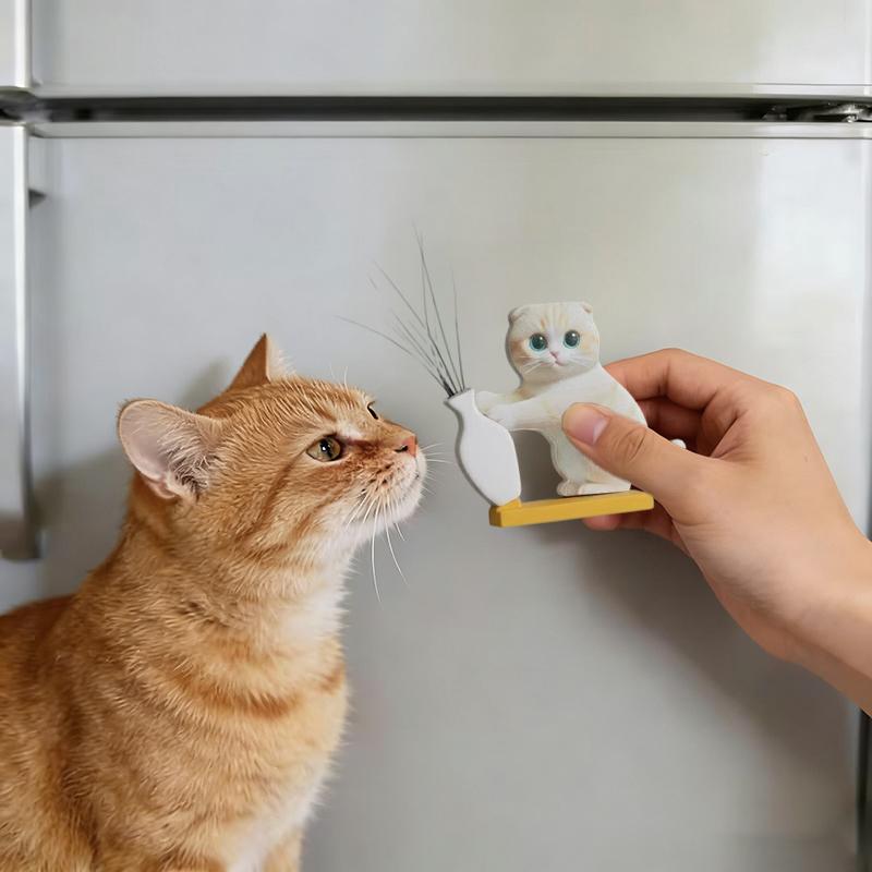 Mini Vase Acrylic Cat Whiskers Collection Fridge Magnet Cat Pushing Vase Decor Ornaments Cat Hair Memorial Box Home Office Decor