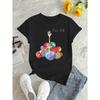 European Sizes Casual Crew Neck T-Shirt with Yarn Ball & Hand Graphic - Polyester & Spandex Blend Knit Fabric, Geometric Pattern Print