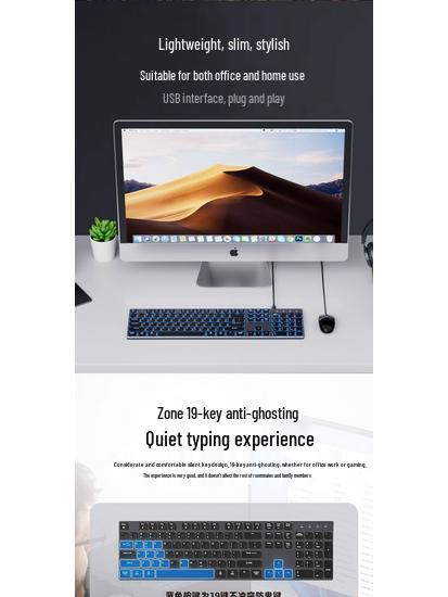 K3 Ultra-Thin Aluminum USB-C Wired Keyboard for Laptop, Desktop, Gaming, and Office