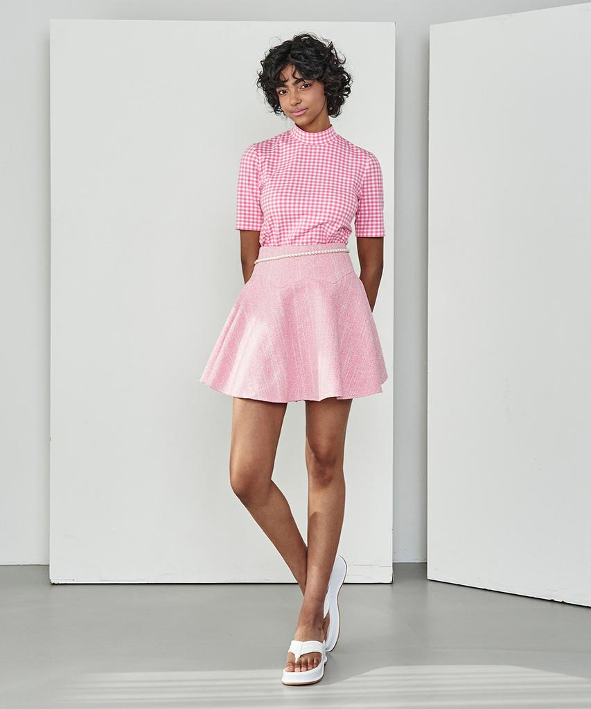 Make A Toast Mulle Tweed Flare Skirt Pink