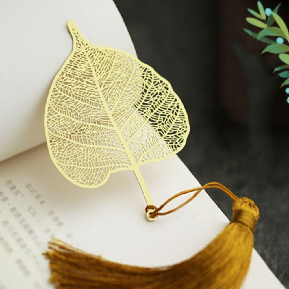 Leaf Vein Metal Bookmark Tassels Book Clip Cute Hollowed Out Bookmark  Student Stationery