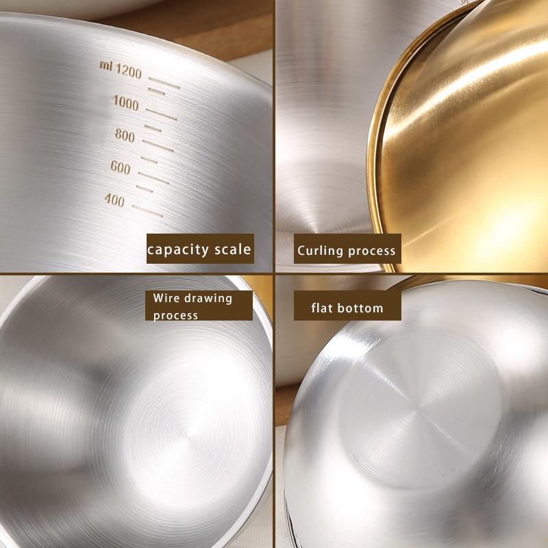 17cm Stainless Steel Gold And Silver Salad Bowl with scale Rice Noodles Lamian Noodles Bowl Kitchen Tableware Food Container