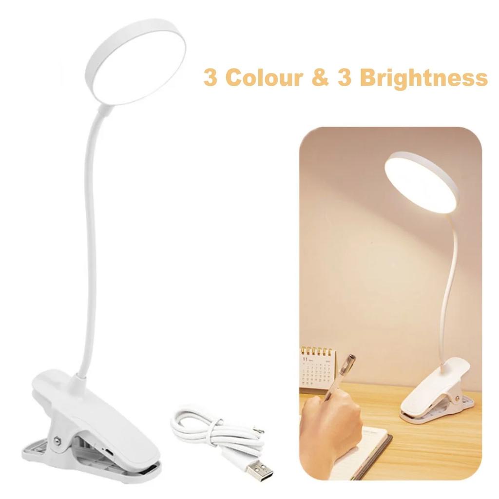 Leselampe Skrivebordslampe Klemme Nattlys Oppladbar LED Nattbordsleselampe Studentgave