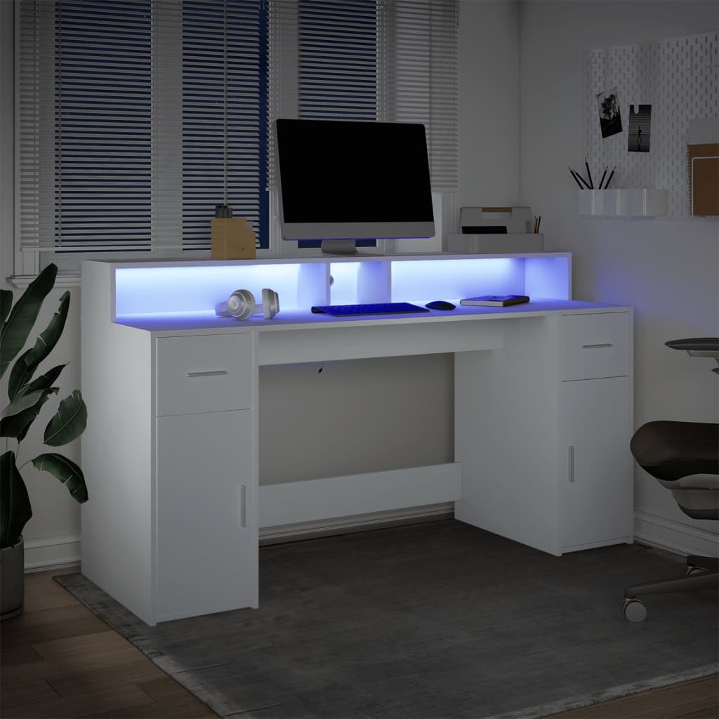 Mesa de Escritório LED Branca 160 x 55 x 91 cm Aglomerado