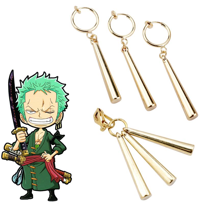 Anime One Piece Roronoa Zoro Cosplay Earrings Sauron Ear Clips Golden Pendant Hook Earrings For Women Men Jewelry 3Pcs/Set