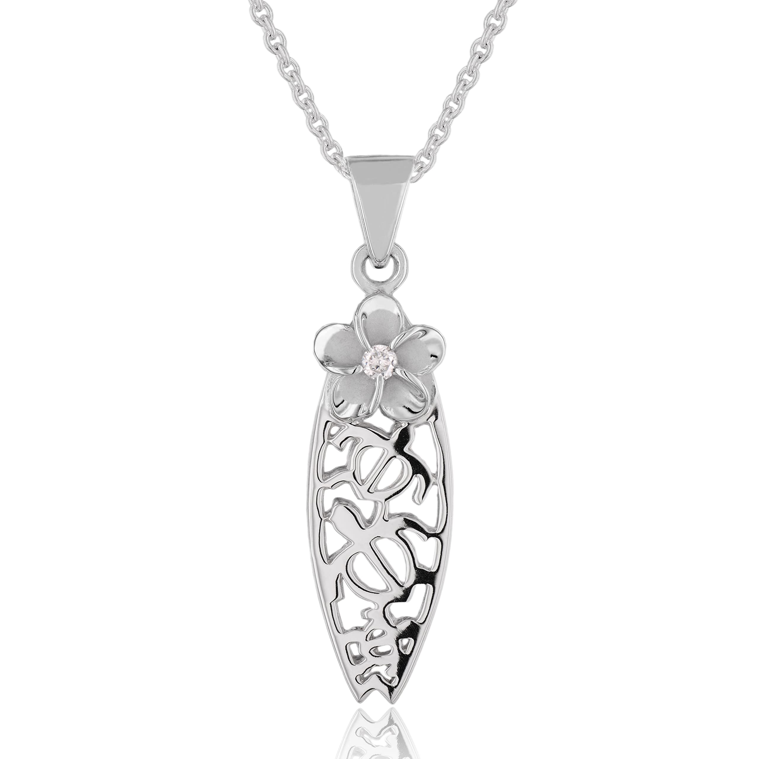 

Hawaiian Jewelry Turtle Honu Plumeria Surfboard Pendant Necklace Silver 925 [Leilani] (Sea Turtle) (with chain)