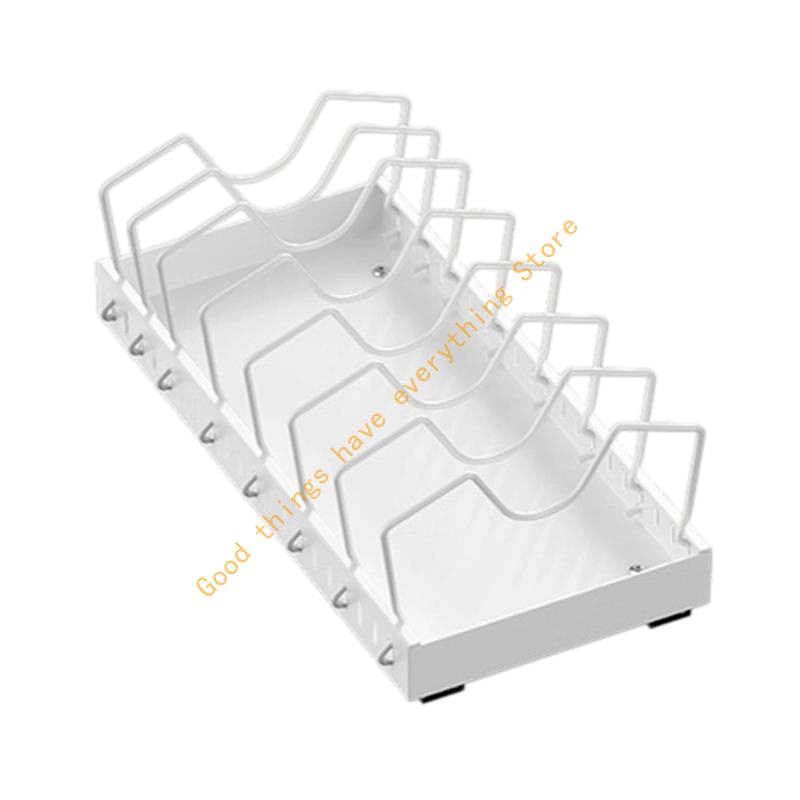 

Adjustable Kitchen Pot Rack with Pull Out Design 3 Tiers Storage Space Saving Heavy Duty Carbon Steel for Pot Pans Dishes 55KF білий