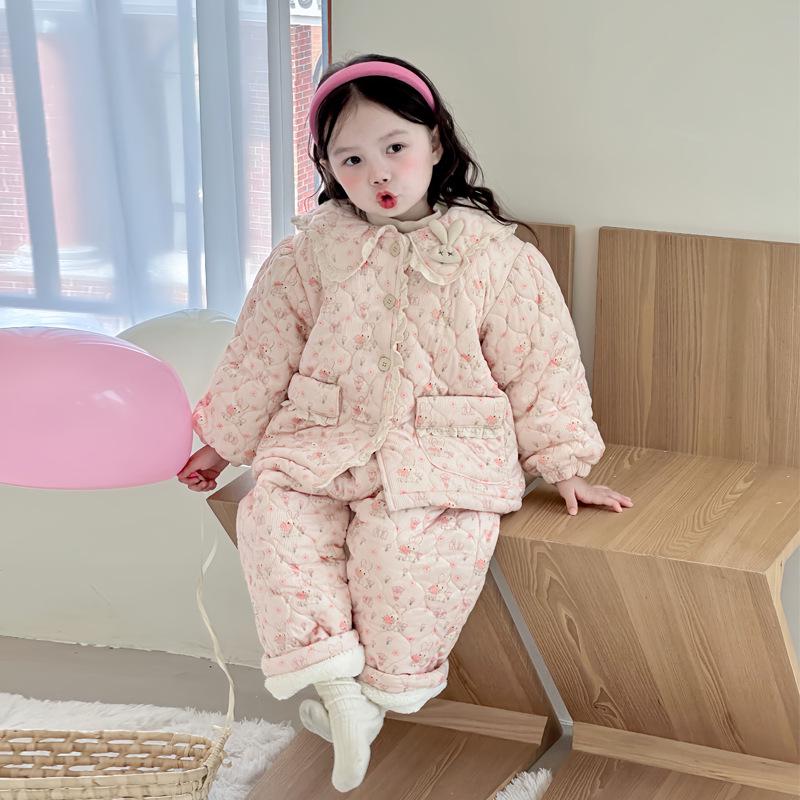 

Сладкий и милый зимний вельветовый пижамный комплект для девочек с вельветом и трехслойным утеплителем 120cm