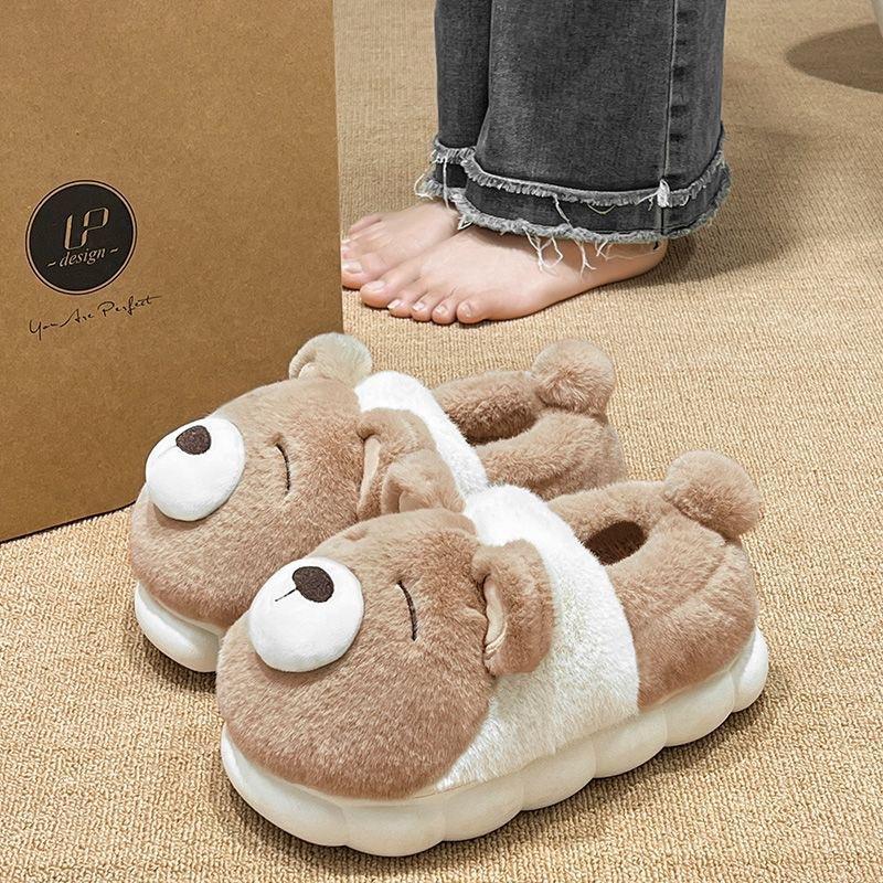 Cartoon bear cotton shoes men's winter waterproof, non-slip and warm, light, dirt-resistant and wear-resistant cotton slippers women's winter