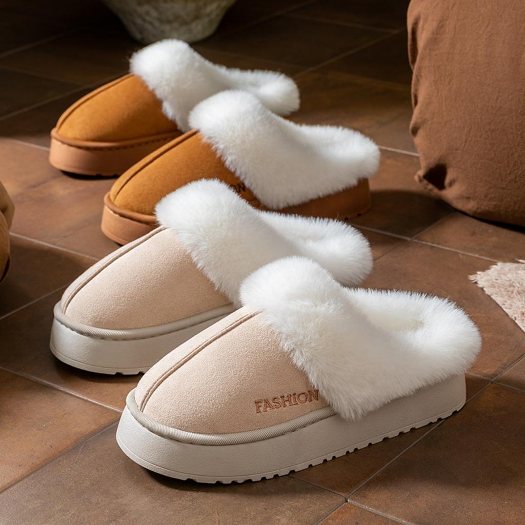 Thick and Warm Cotton Slippers with Added Velvet, Suitable for Women To Wear Outside In Winter. Soft Soled Plush Slippers for Home and Indoor Use