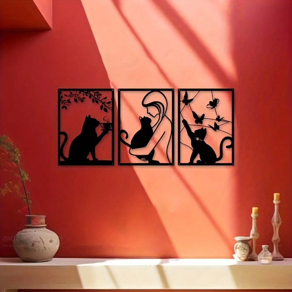 3 Metal Cat Statues Minimalist Decor Gift for Housewarming Holiday Home Office