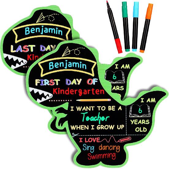 First and Last Day of School Chalkboard Sign with 4 Chalk Markers -12''×11'' Double Sided Back To School Sign Photo Prop for Preschool Kindergarten