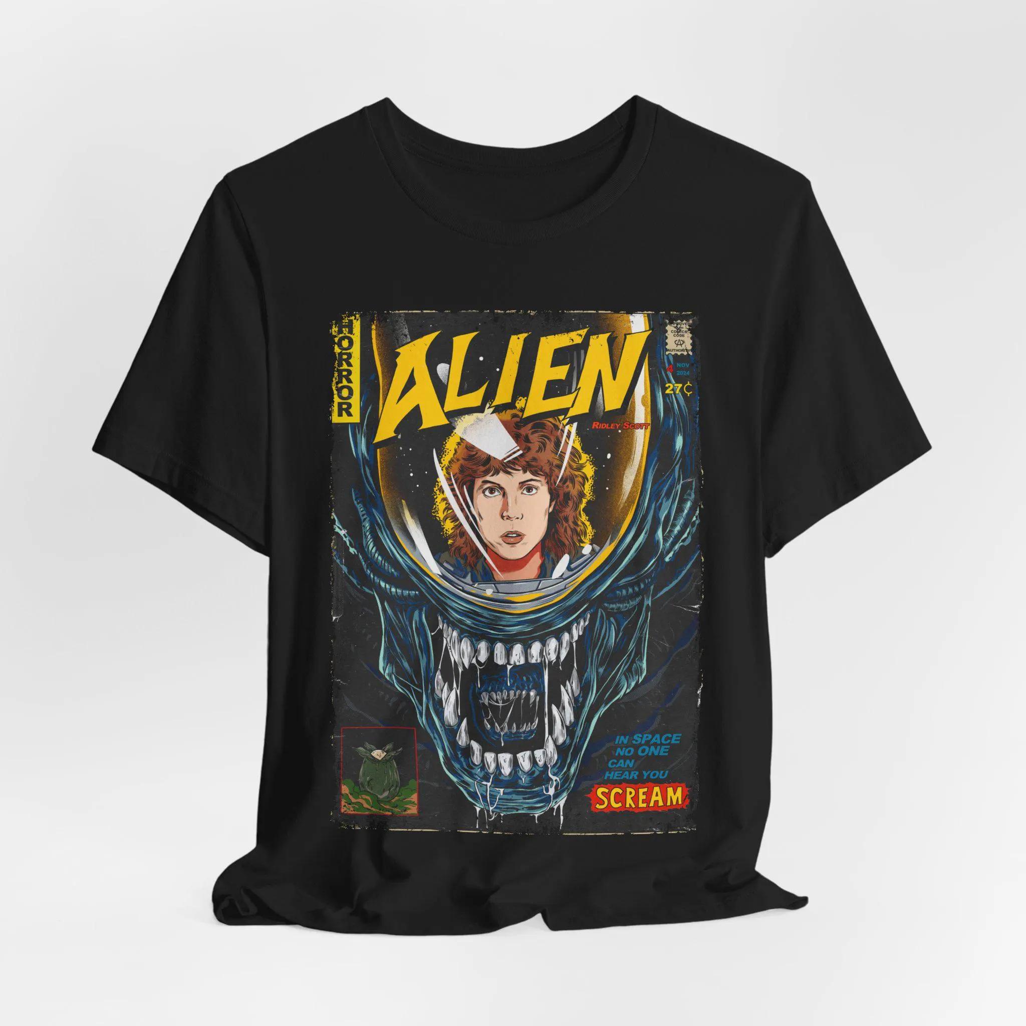 Aesthetic Alien Movie Tshirt Retro Horror Scifi Movie Unisexs and Womens Fashion Tshirt with Printed Patterns S