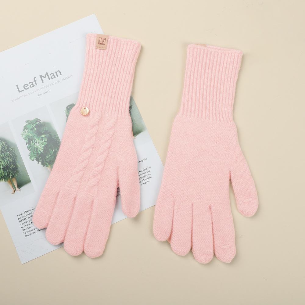 Gloves for Women In Autumn and Winter Thickened Warm Student Knitted Gloves Korean Cute Versatile Electric Bike Yarn Gloves