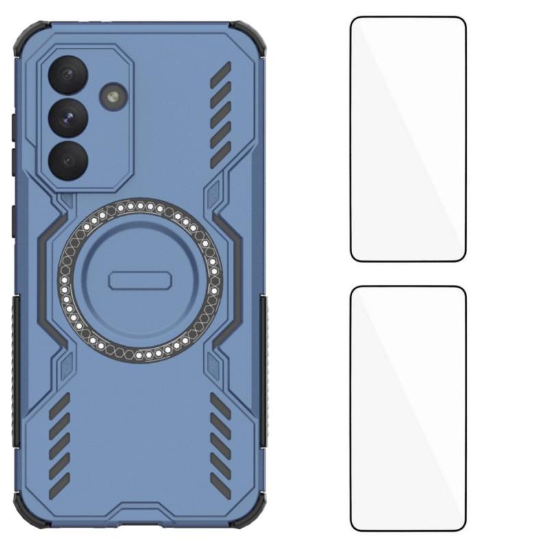 For Samsung Galaxy A36 5G Magnetic Case WANLONFENG DJ Series PC TPU Phone Cover with 2Pcs Tempered Glass Film