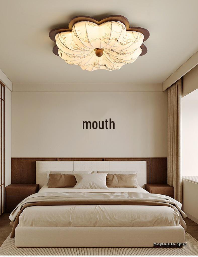 Chinese Song Dynasty Chandelier: Retro Fabric & Walnut Wood Zen Ceiling Light