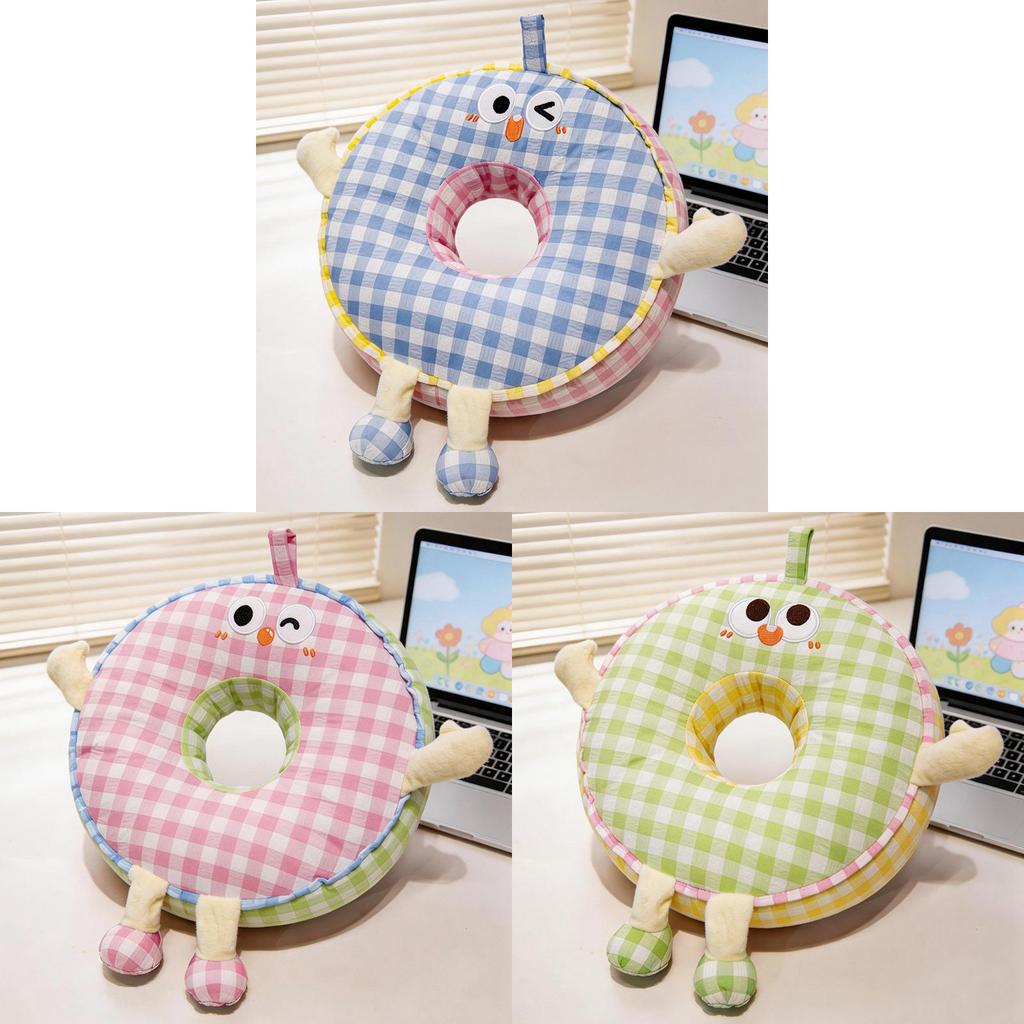 Style Round Grid Nap Pillow Office Rest Cushion With Embroidered Fabric For Home Use