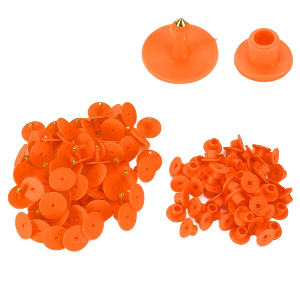 100 BUC Etichete Rotunde pentru Urechi Animale Ușor de Distins și Utilizat Număr Etichete pentru Urechi Animale Portocaliu