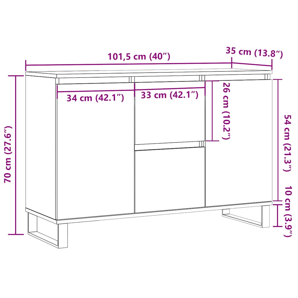 Sideboard Grey Sonoma 101.5x35x70 cm Engineered Wood