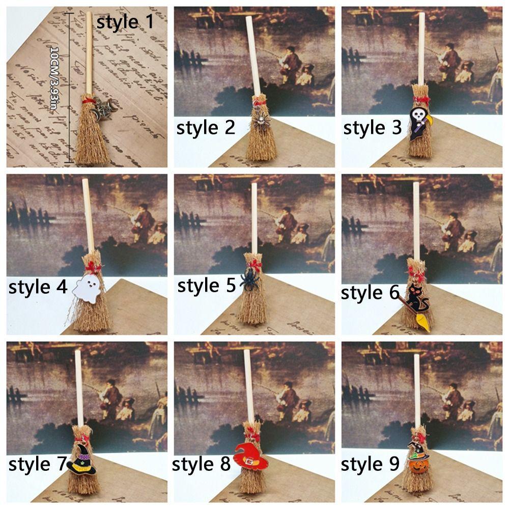 Spider Ghost Halloween Broom Wooden Red Rope Broom Mini Broom Pendant  Halloween Festival