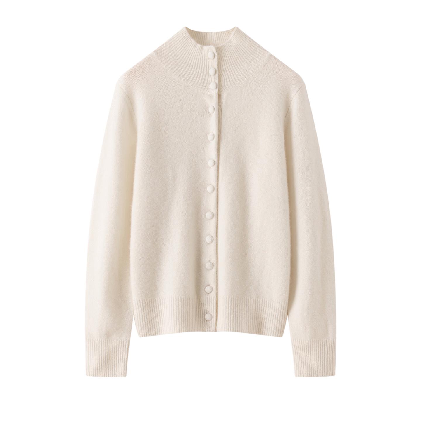 

Шикарный корейский кашемировый кардиган на пуговицах с высоким воротом - женский свитер-пальто свободной вязки для осени/зимы XL (Suitable for 125-145 jin) белый