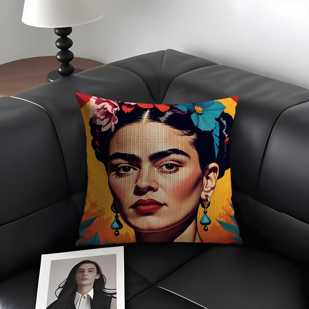 FFridas Painting Art Fashion Cushion Cover Natural Linen Organic Fabric DoubleSided Printing Sofa Home Decor Gift Pillow Case