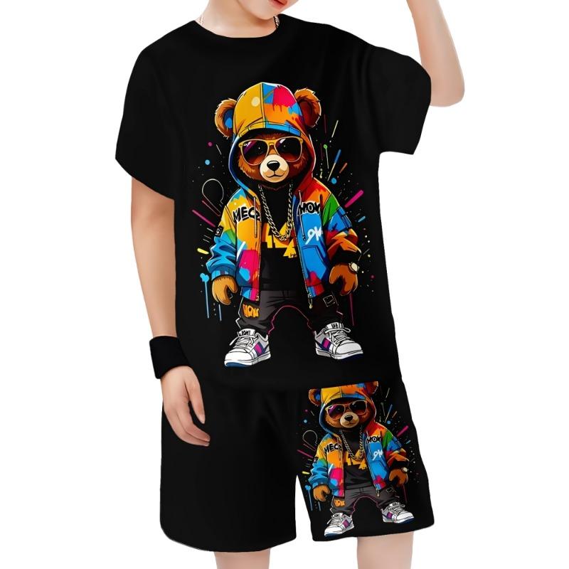 Kinder-T-Shirt Cartoon Bär Bedruckte Sets für Kinder T-Shirt für einen Jungen Mode Sommer Kinder-Sets Kawaii Oberteile Jungenkleidung