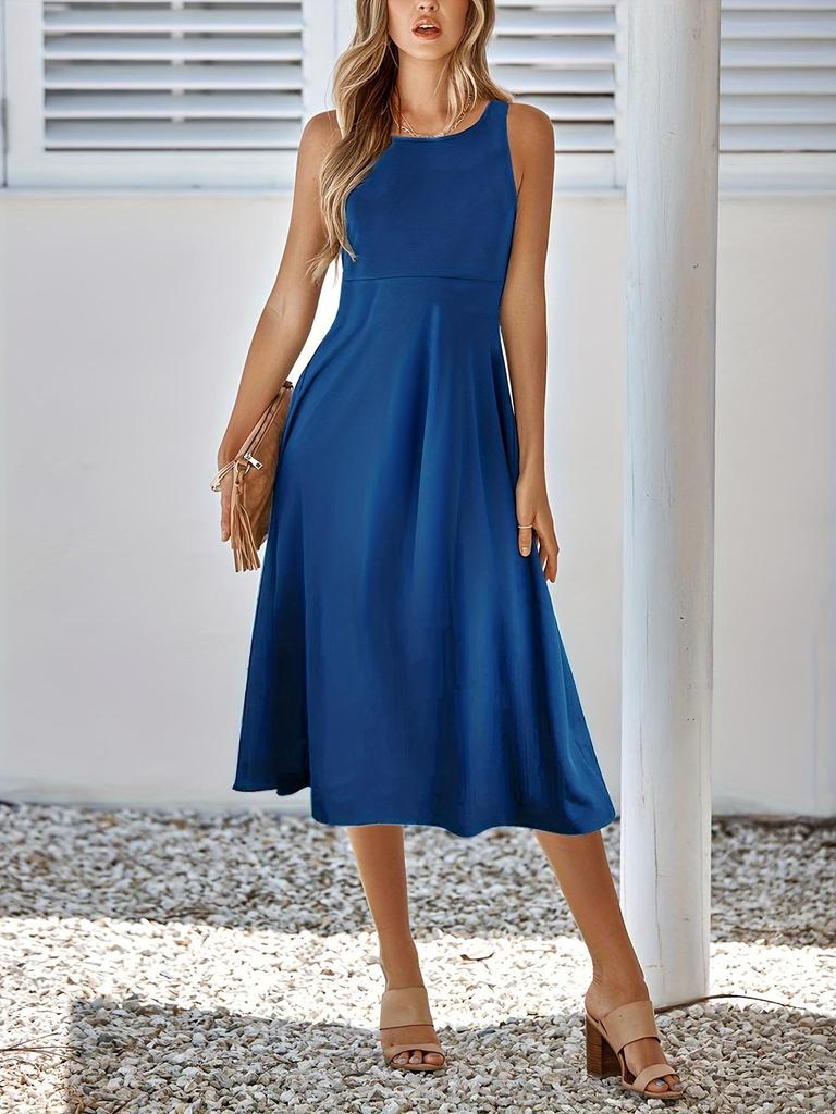 Europe America Summer Sleeveless Solid Color Dress - Slimming & Flattering.