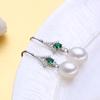 LSOOYH Green Crystal Freshwater Pearl Long Earrings Jewelry Sets Cubic Zirconia Leaf Necklace