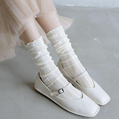 Cotton Velvet Woman Socks Solid Color Summer Thin Loose Long Socks Hollow Out Breathable Black White Ladies Girls Cute Socks Sox