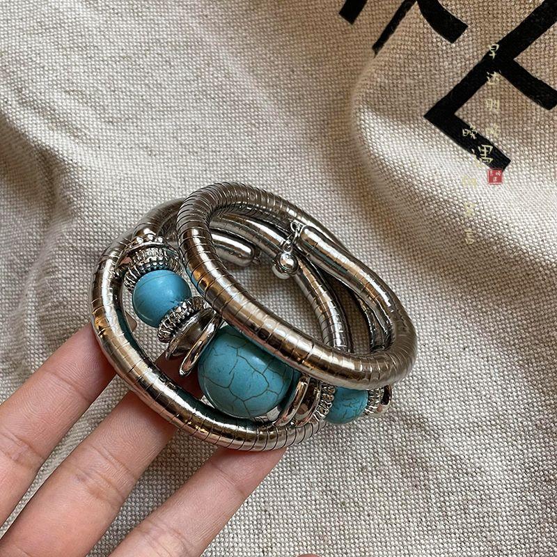 

Стиль Потертый Сине-Бирюзовый Браслет в Форме Змеи Черный Женский Металлический Браслет в Стиле Тяжелой Промышленности с Личностью Этнический Стиль Вьющийся Ручной Ювелирный Изделие Snake Blue Bracelet