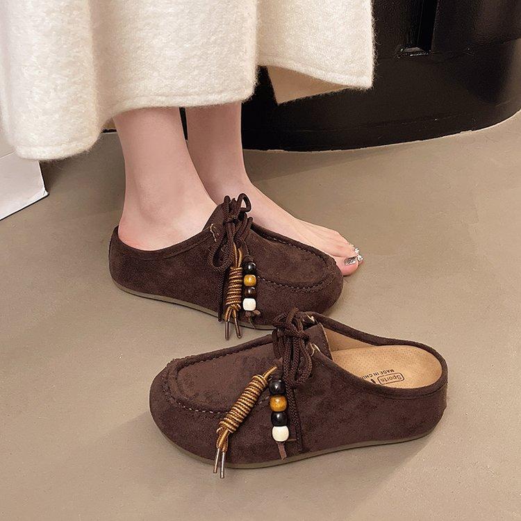 Kangaroo Bread~ Inner Height Increase Platform Casual Boken Slippers Women's 2025 Autumn New Kangaroo Shoes One Pedal