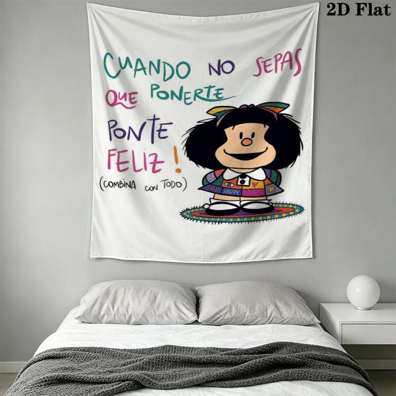 Mafalda Wall Tapestry Aesthetic Wall Hanging Printed Fabric Blanket Decorative Tapestries for Bedroom Living Room Home Decor
