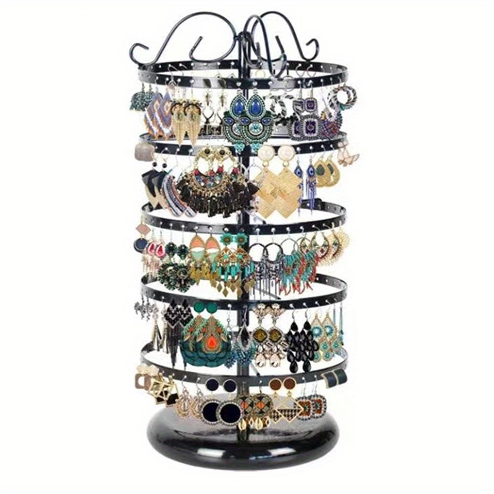 Metal 5-layer Rotating Jewelry Rack Desktop Jewelry Studs Earrings Storage Holder Adjustable Jewelry Organizer Display Rack