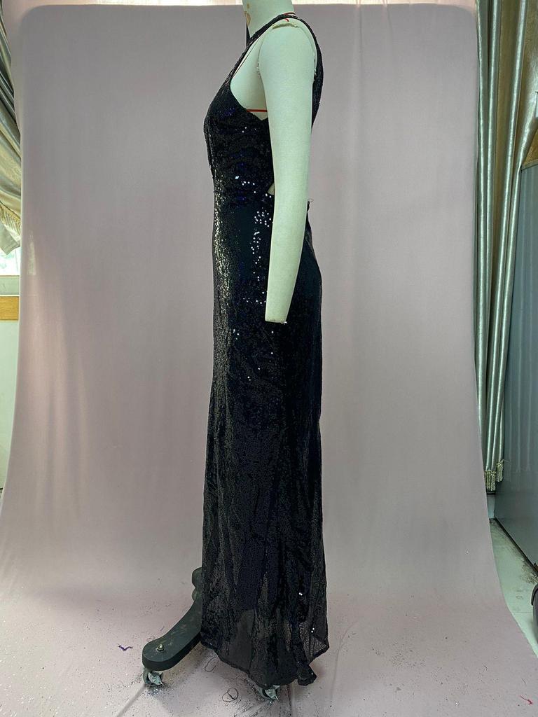 2025 Cross-Border Beaded Irregular Halter Neck Evening Dress for Women