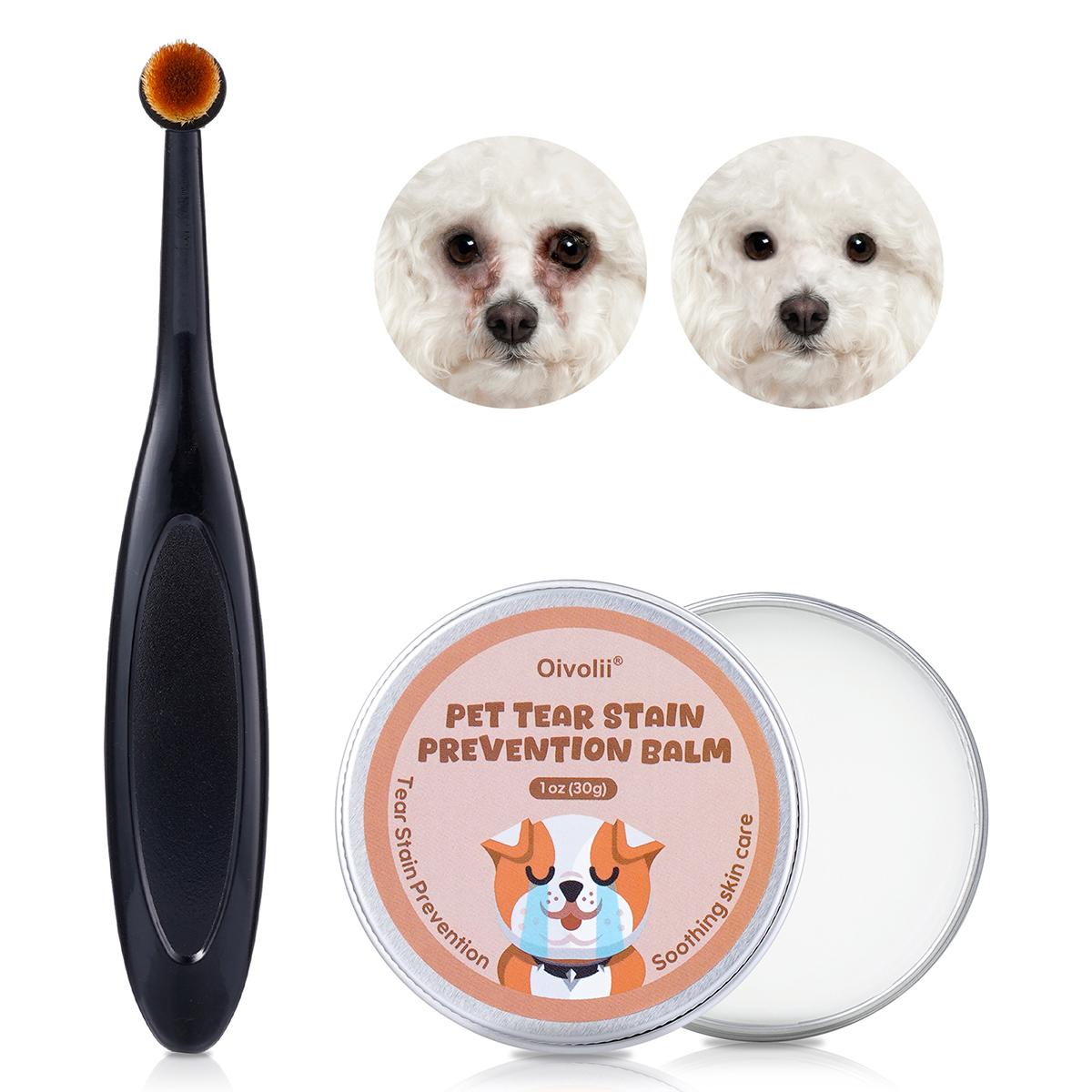 Pet Tear Stain Remover Balm With Brush Gentle Eye Cleaner For Dogs Cats Reduce Tear Marks Safe Non-Irritating Pet Eye Care