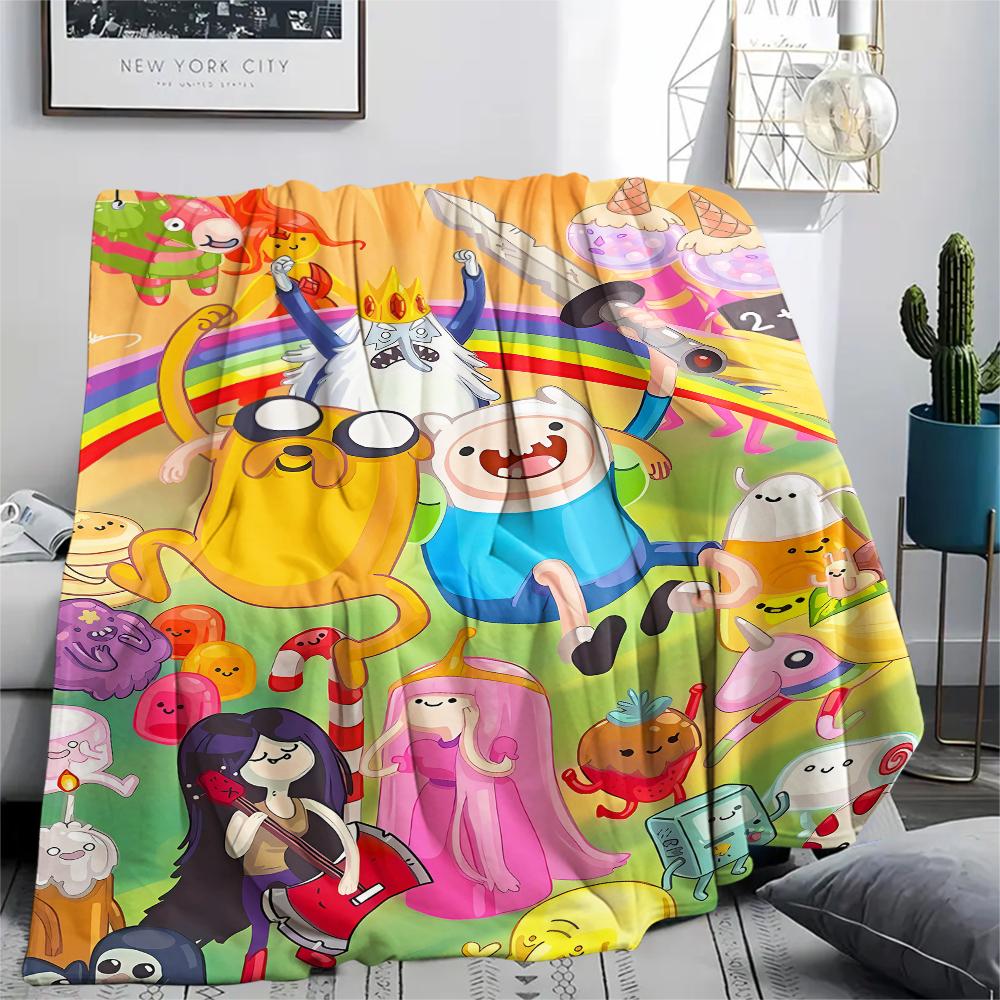 1PC Adventure Time Print Flannel Blanket, High Quality All Seasons, Home Decor, Warmth and Comfort, Perfect for Christmas Gifts