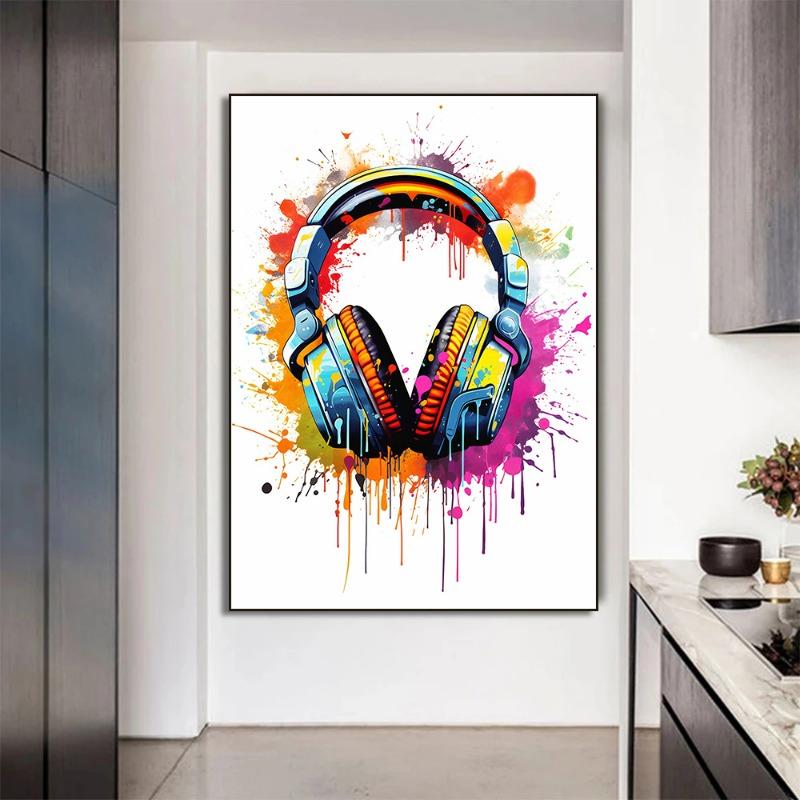 Colorful Game Controller Headphones Canvas Painting Graffiti Gaming Poster Print Picture for Gamer Bedroom Wall Art Home Decor
