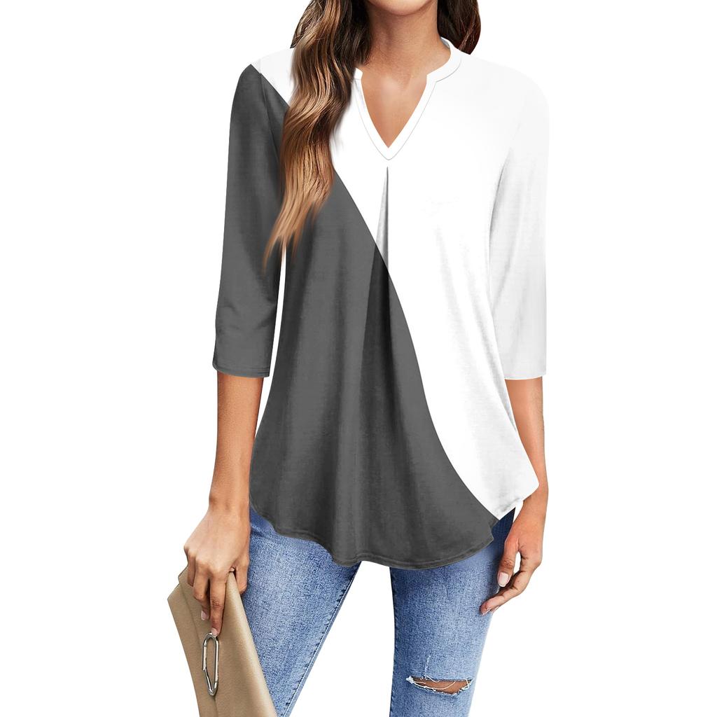 Dames casual T-shirt met driekwartmouwen en V-hals.