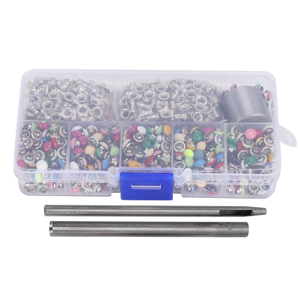 380 Set Round Mushroom Rivets Brass Color LeatherBeltHandbag Decor DIY Tool Box 6mm